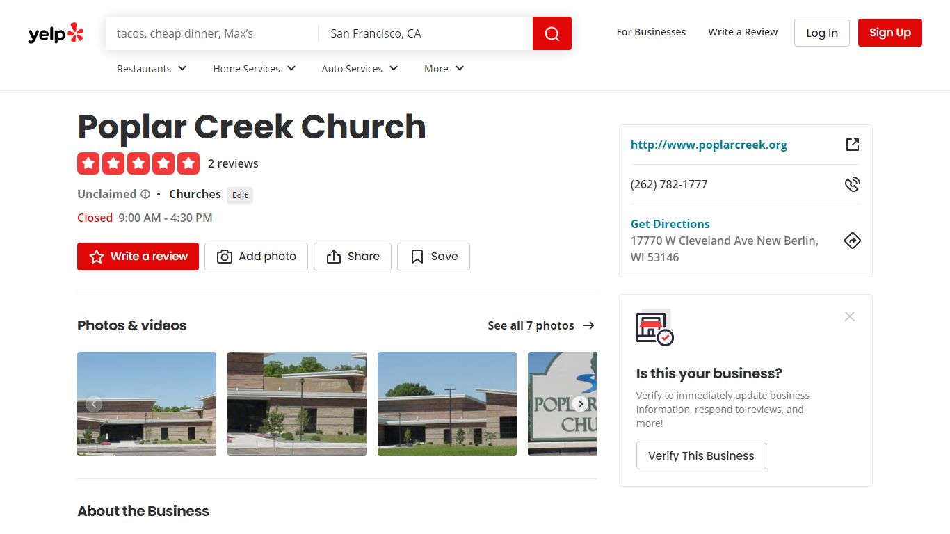POPLAR CREEK CHURCH - Churches - 17770 W Cleveland Ave, New ... - Yelp